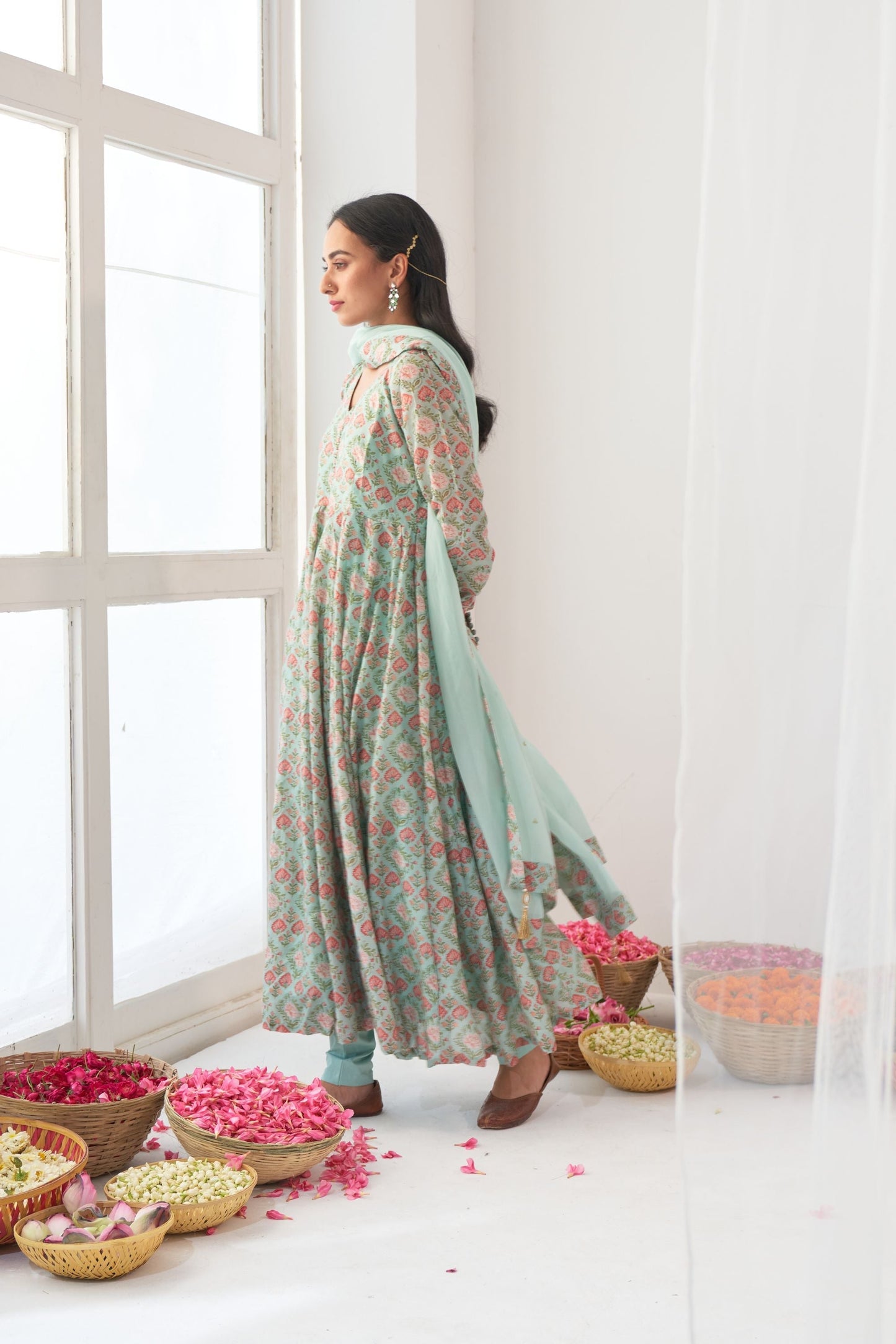 Ikaya Aqua Embroidered Anarkali Set