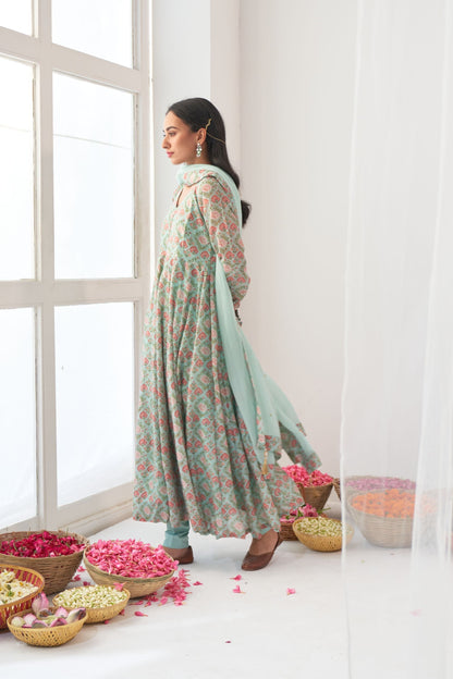 Ikaya Aqua Embroidered Anarkali Set