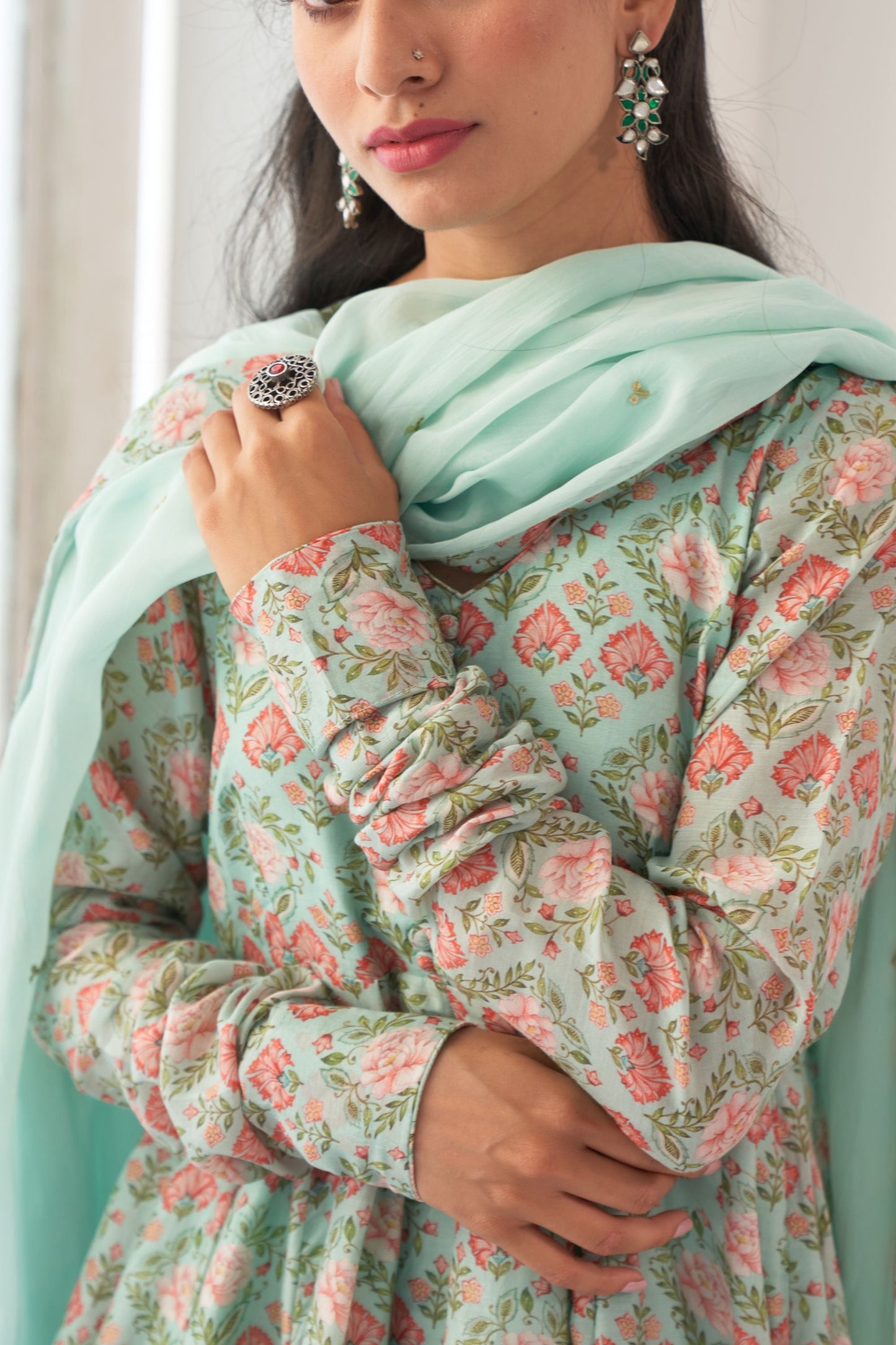 Ikaya Aqua Embroidered Anarkali Set