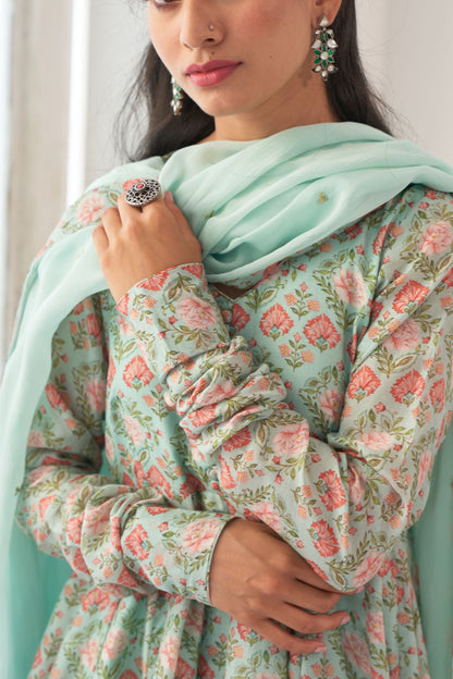 Ikaya Aqua Embroidered Anarkali Set