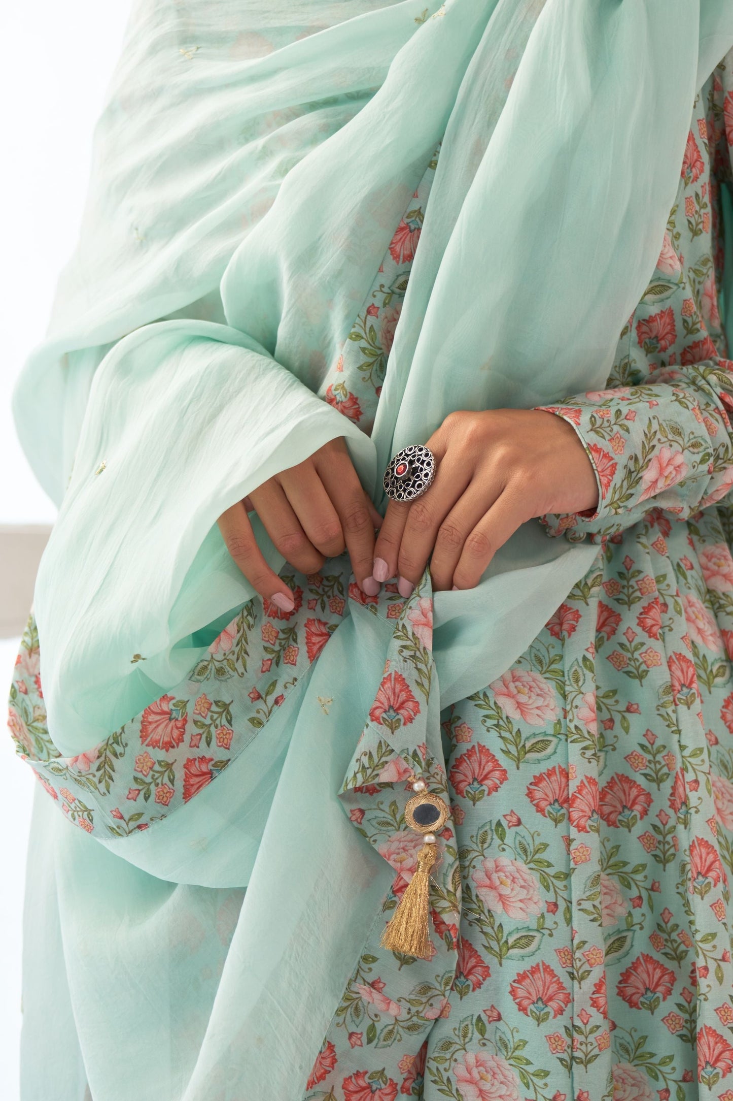 Ikaya Aqua Embroidered Anarkali Set