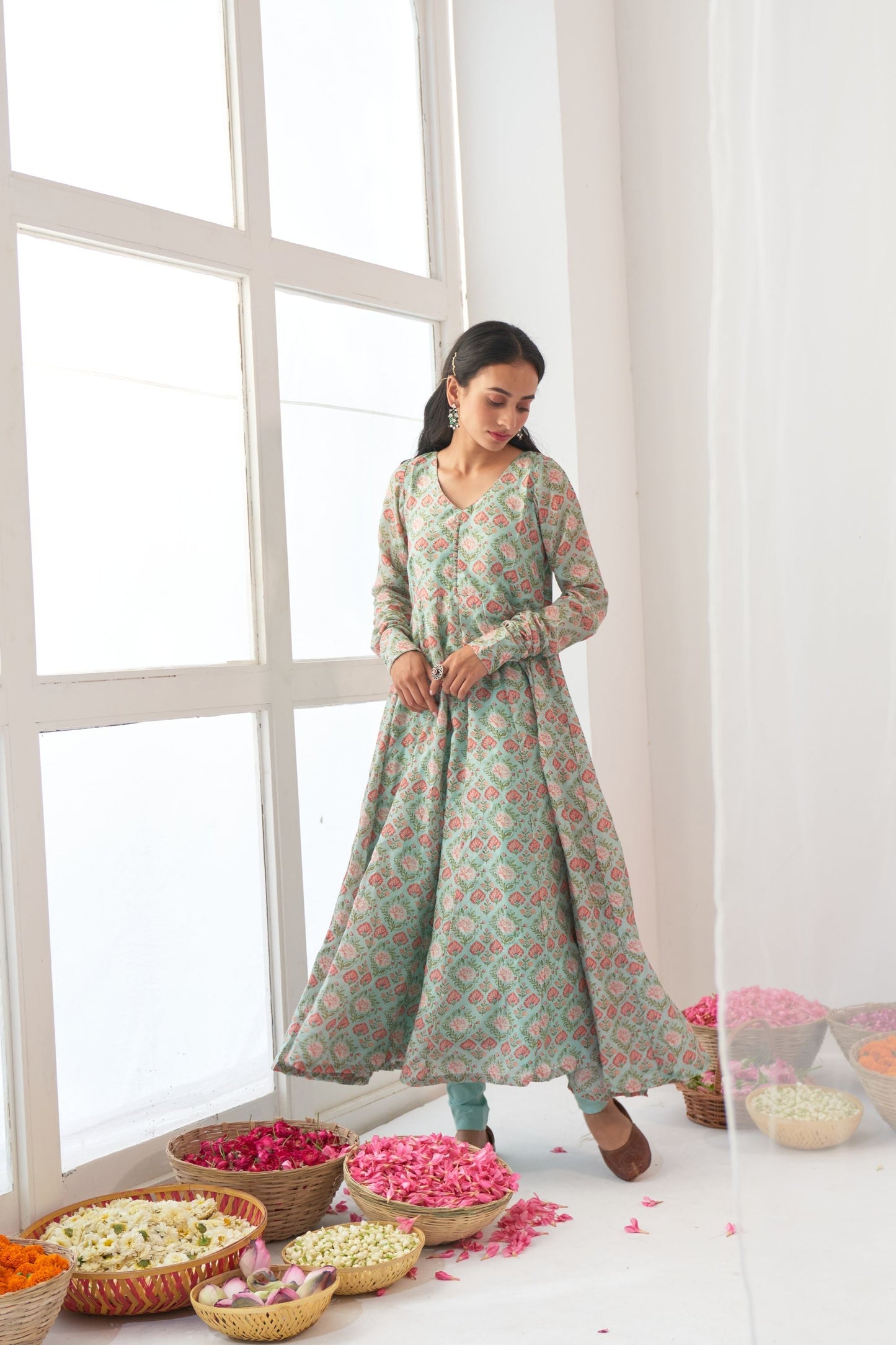 Ikaya Aqua Embroidered Anarkali Set