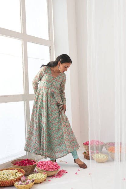 Ikaya Aqua Embroidered Anarkali Set