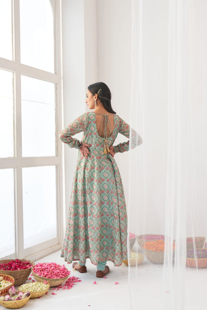Ikaya Aqua Embroidered Anarkali Set
