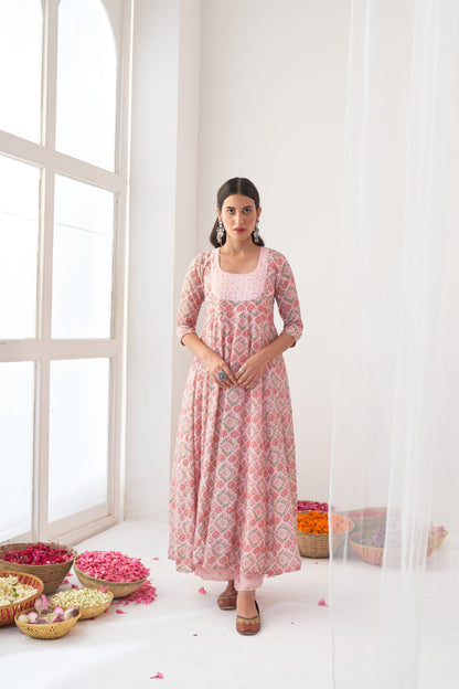 Ikaya Pink Embroidered Anarkali Set