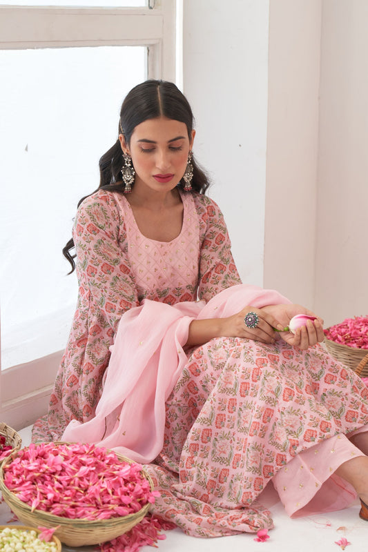 Ikaya Pink Embroidered Anarkali Set