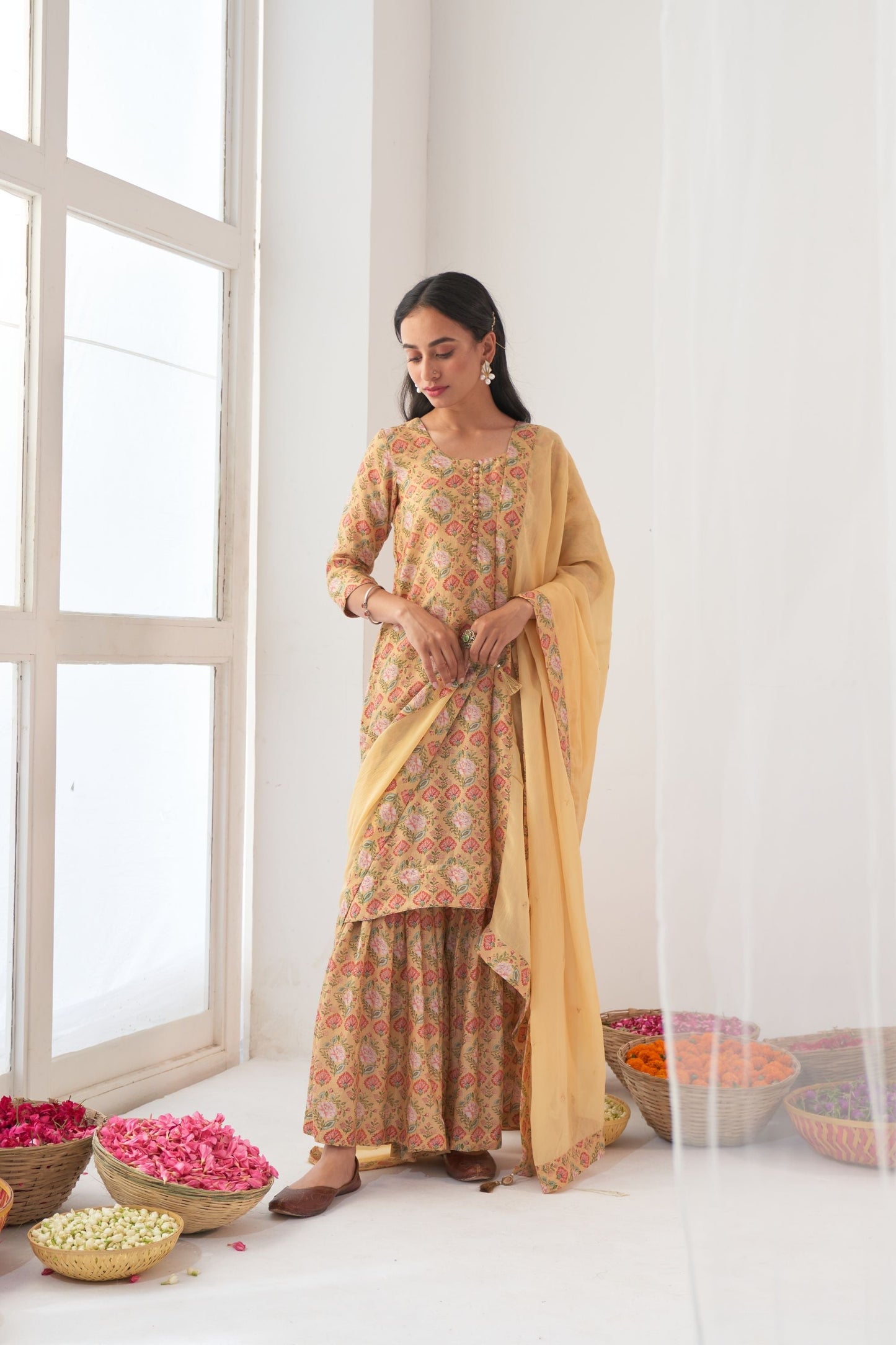 Ikaya Yellow Embroidered Sharara Set