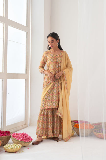 Ikaya Yellow Embroidered Sharara Set