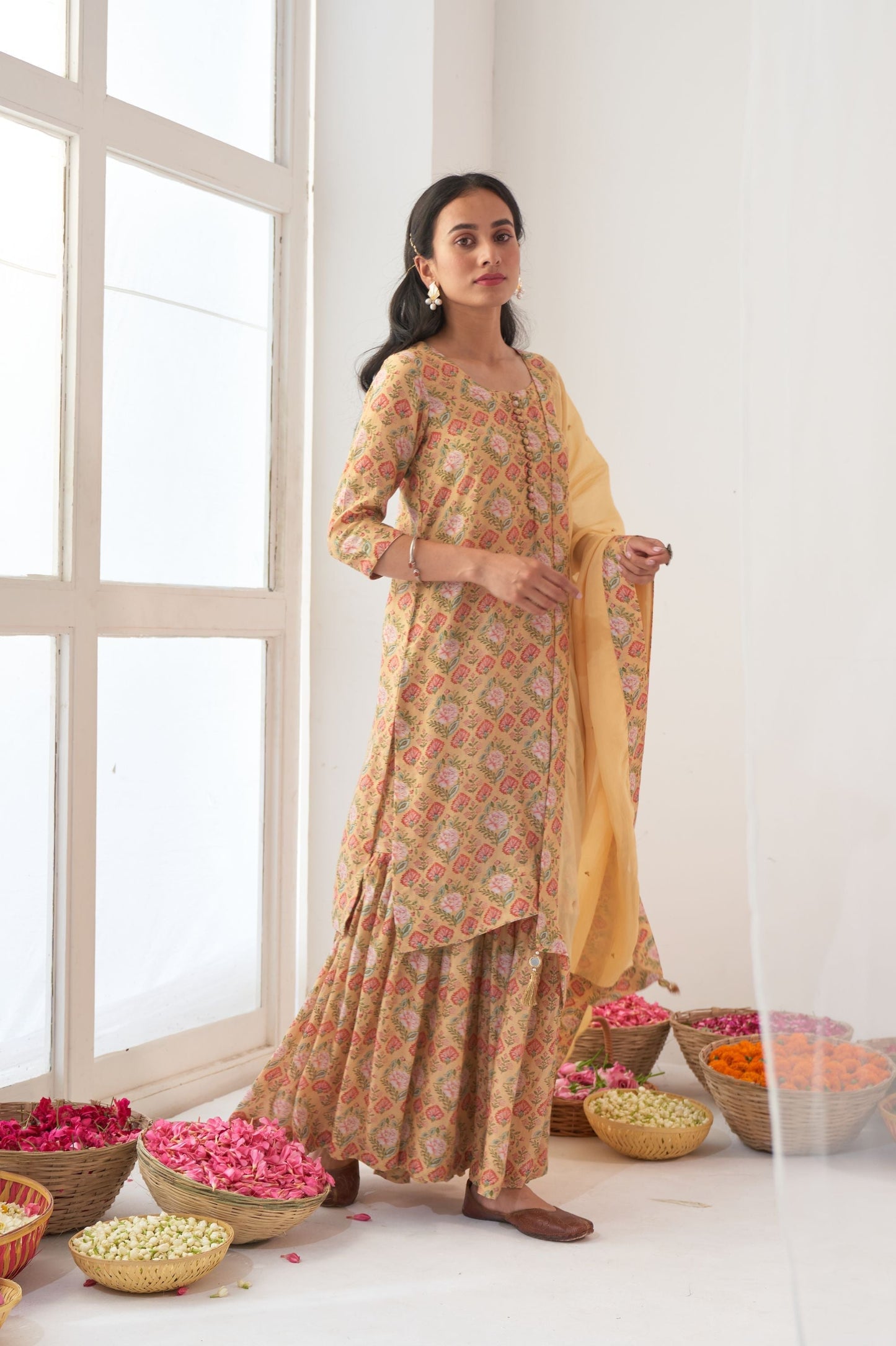 Ikaya Yellow Embroidered Sharara Set