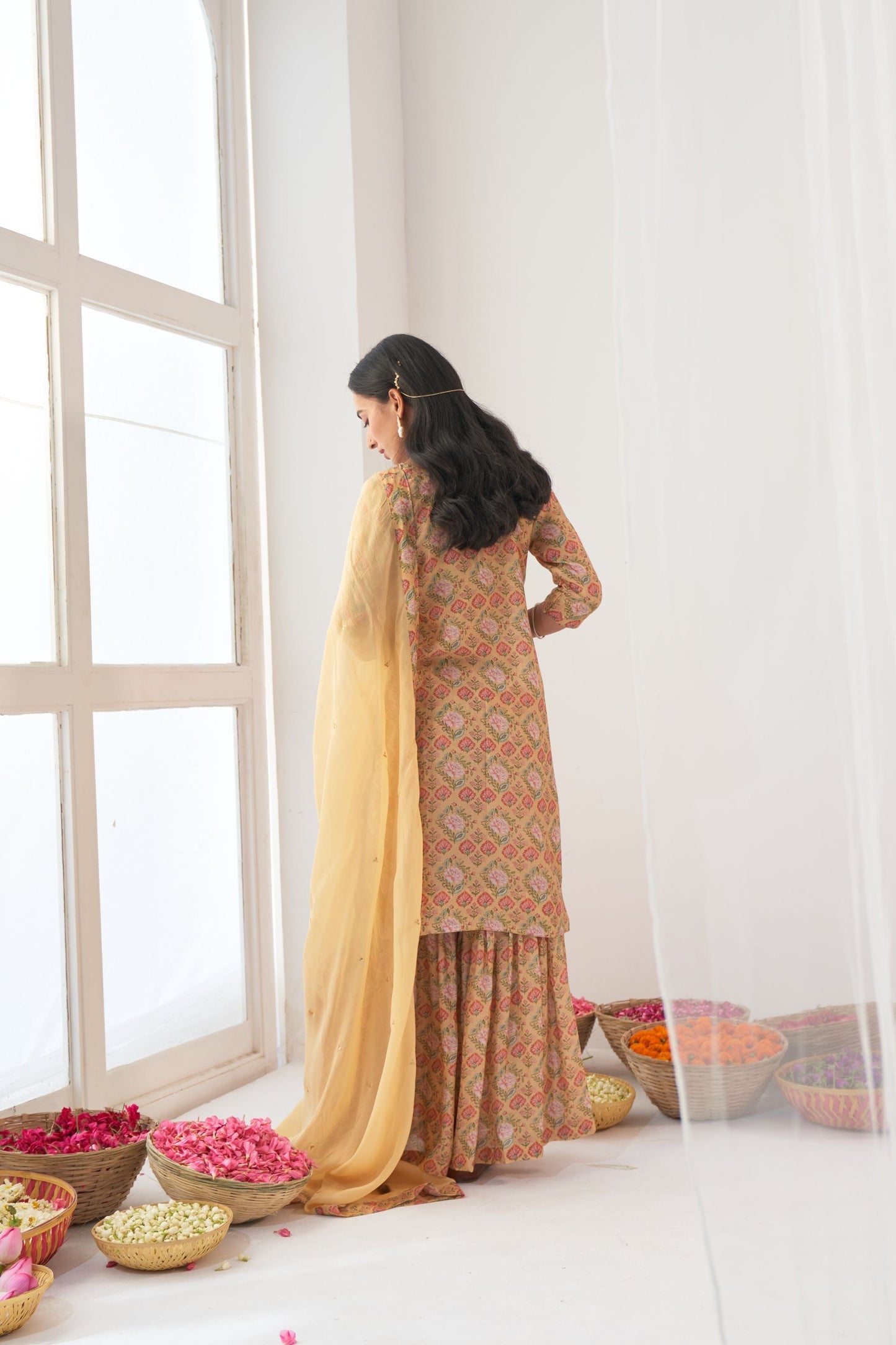 Ikaya Yellow Embroidered Sharara Set