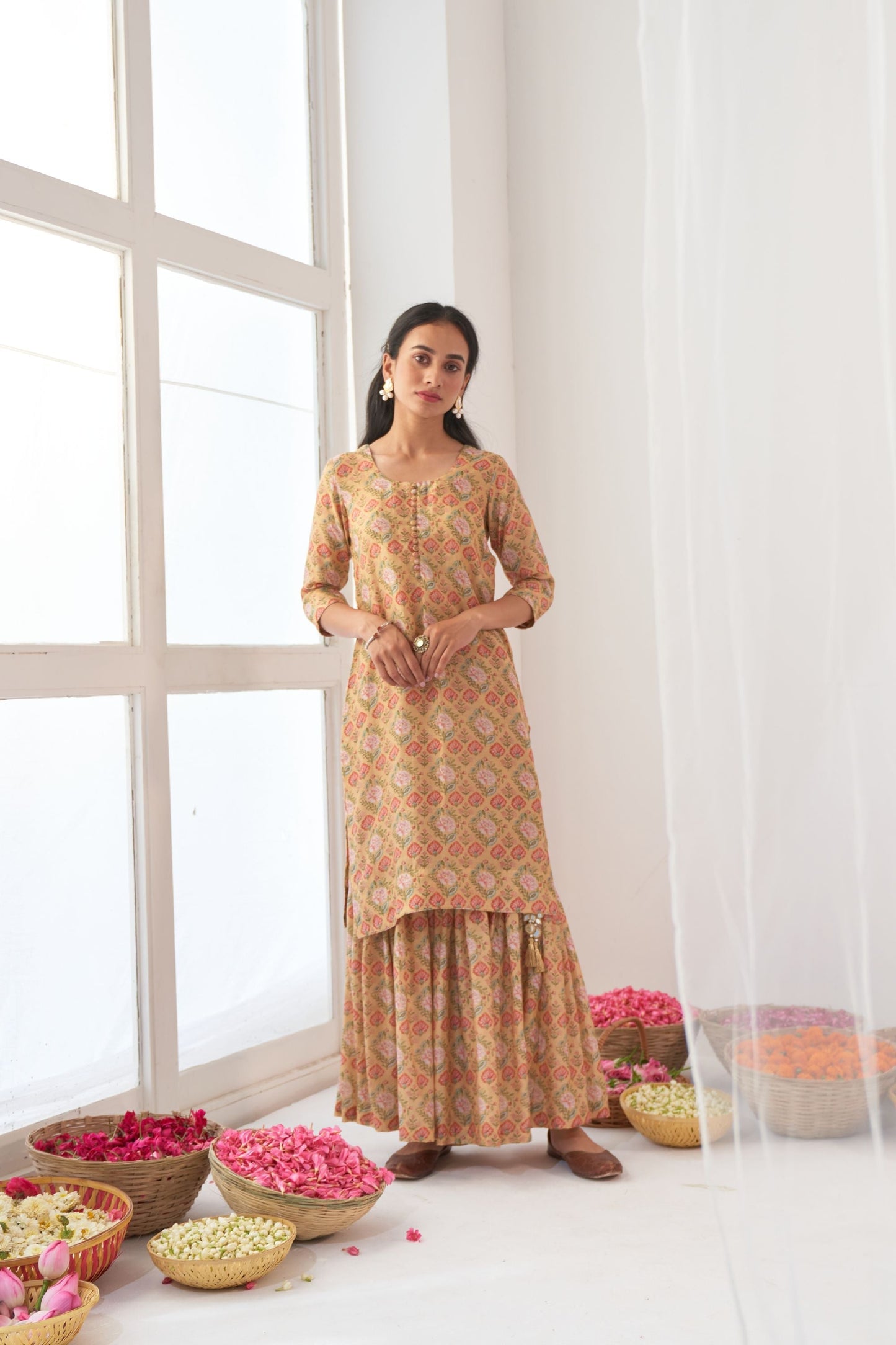 Ikaya Yellow Embroidered Sharara Set