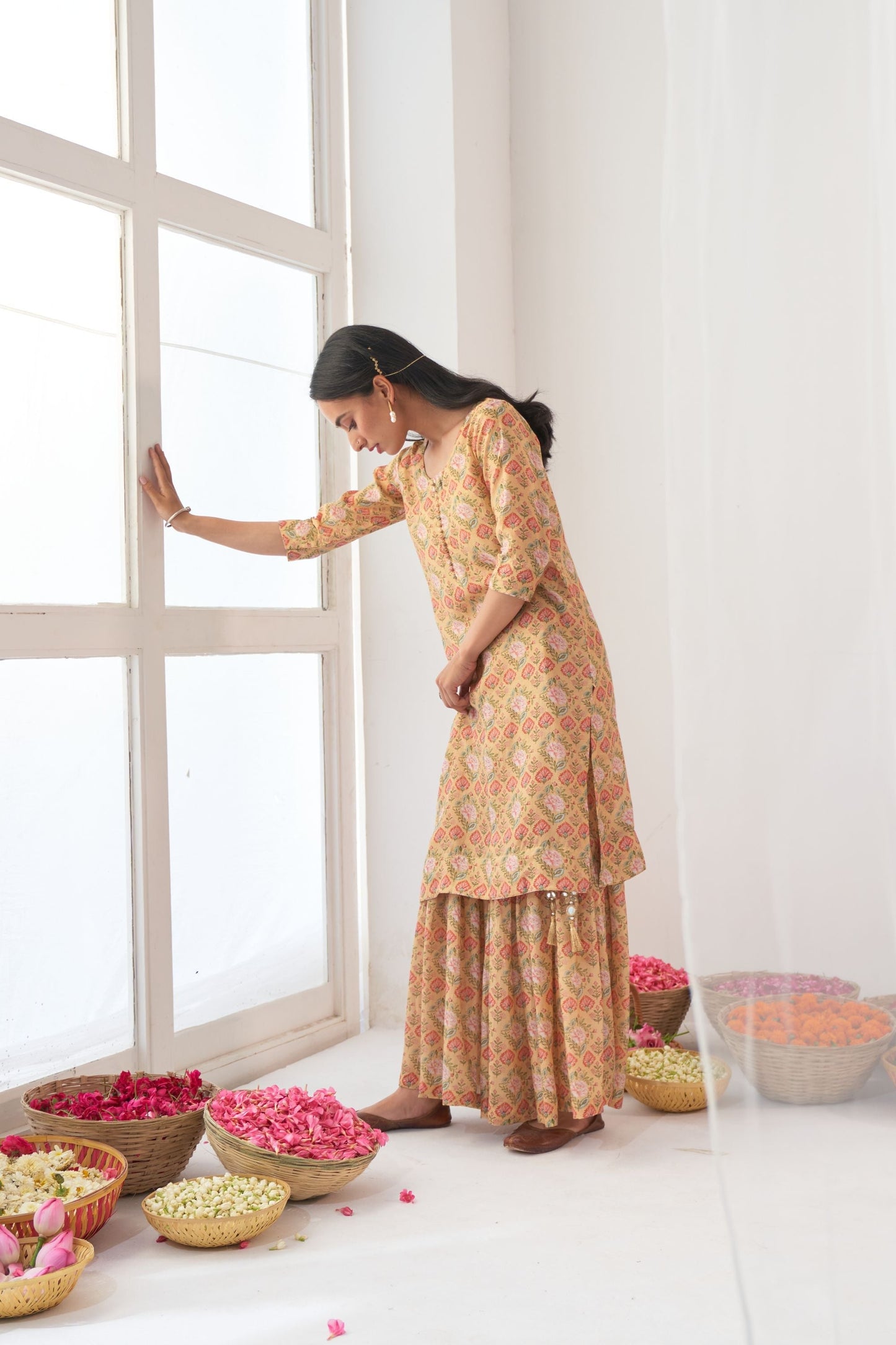 Ikaya Yellow Embroidered Sharara Set