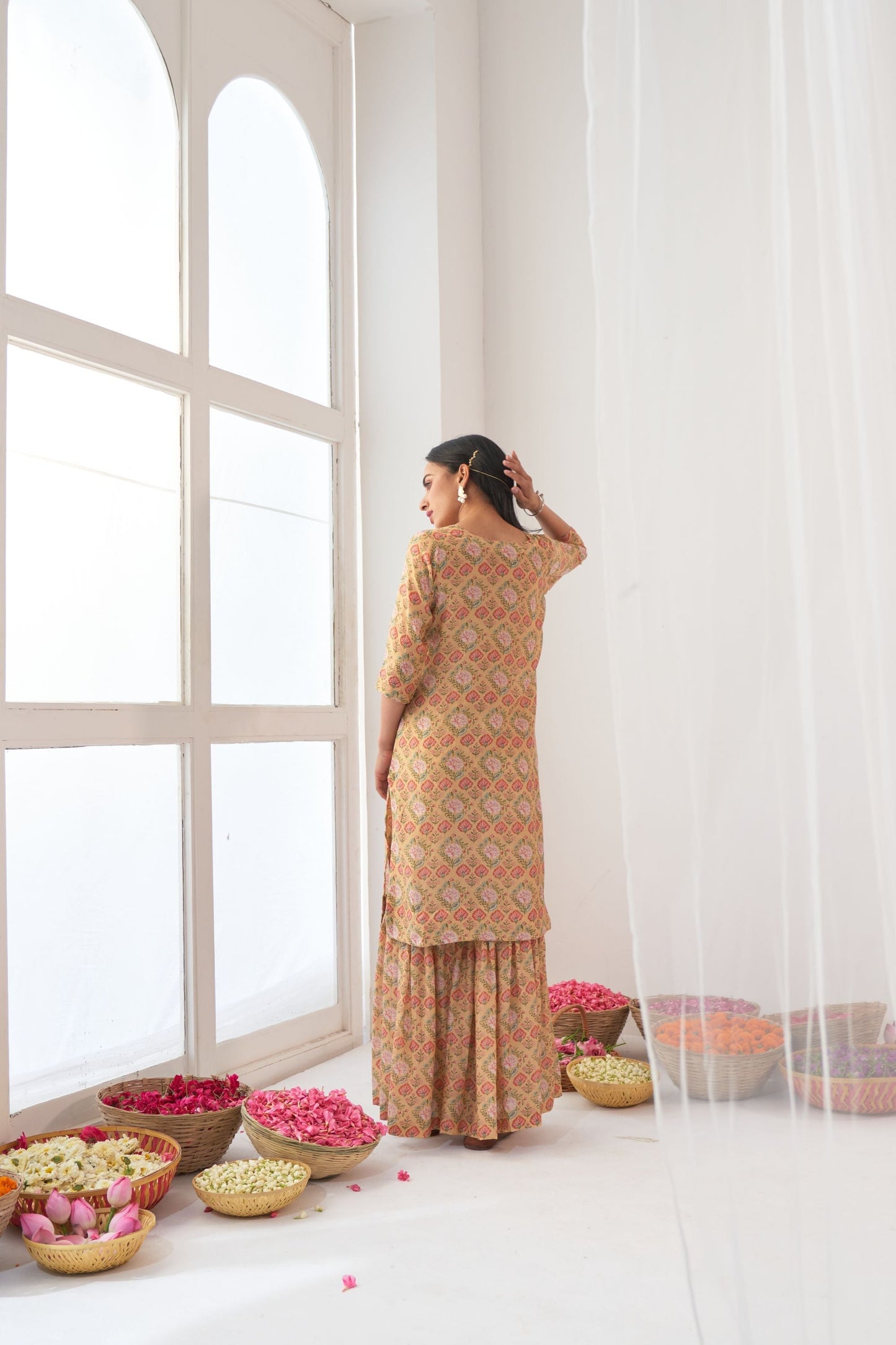 Ikaya Yellow Embroidered Sharara Set
