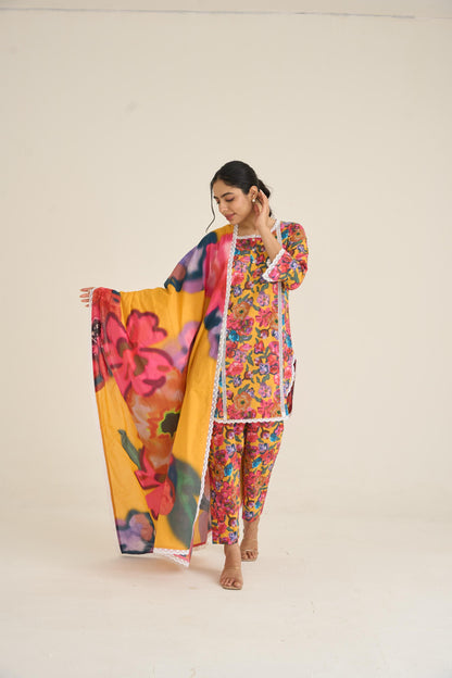 Yellow Spring Dusk Cotton Kurta Set