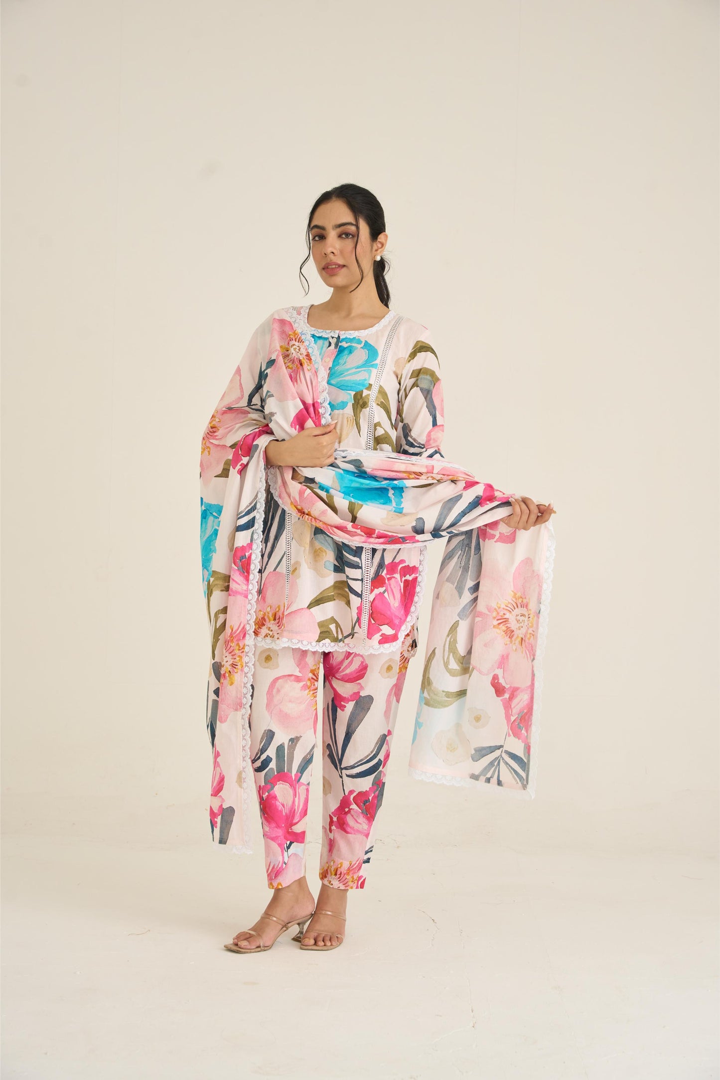 White Spring Dusk Cotton Kurta Set
