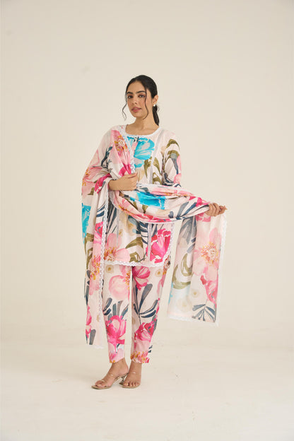 White Spring Dusk Cotton Kurta Set