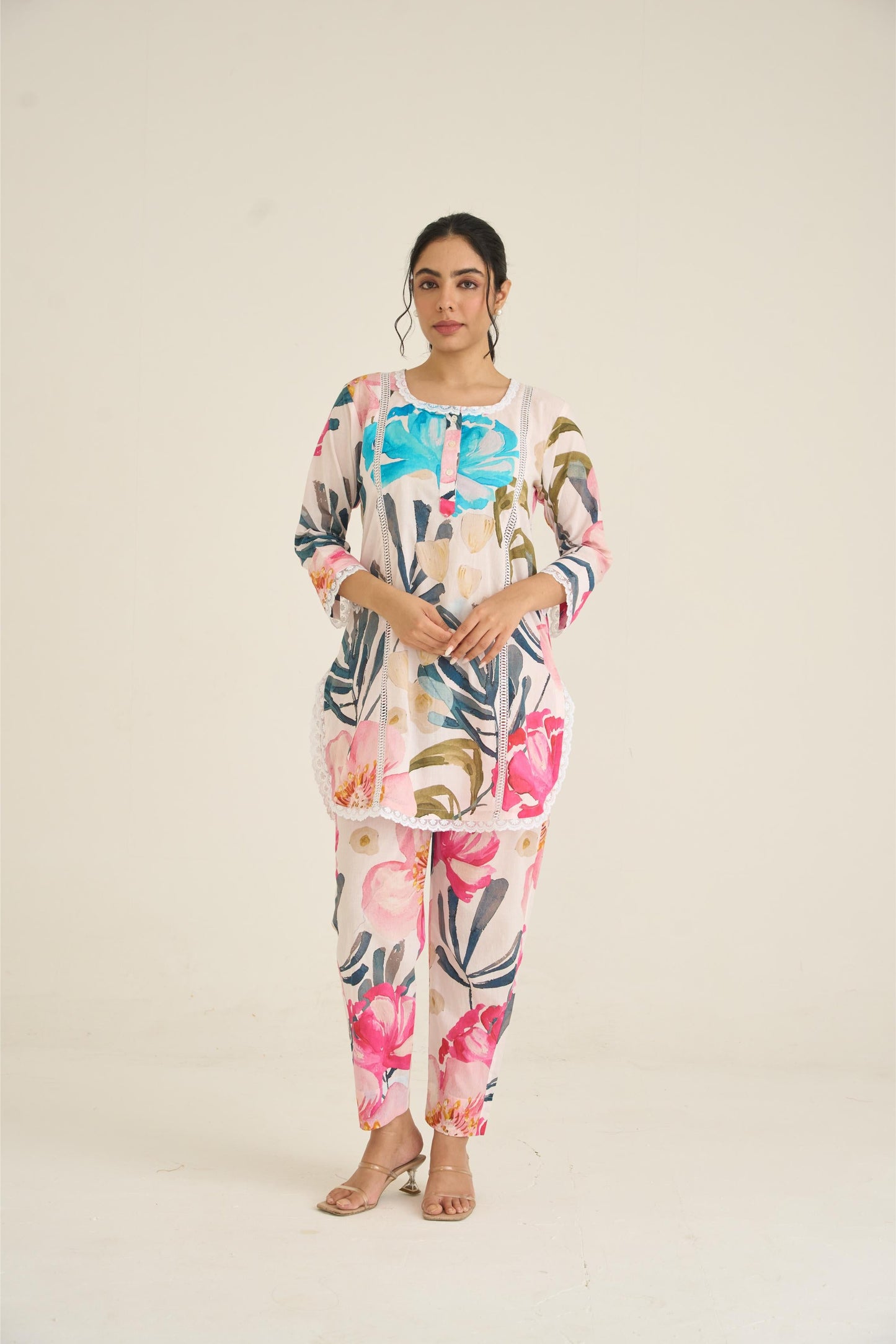 White Spring Dusk Cotton Kurta Set