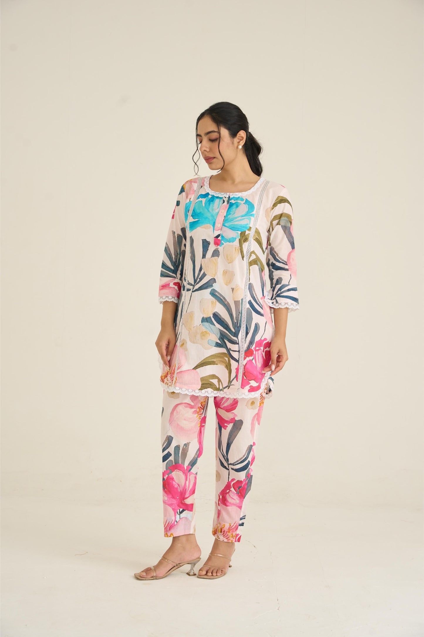 White Spring Dusk Cotton Kurta Set