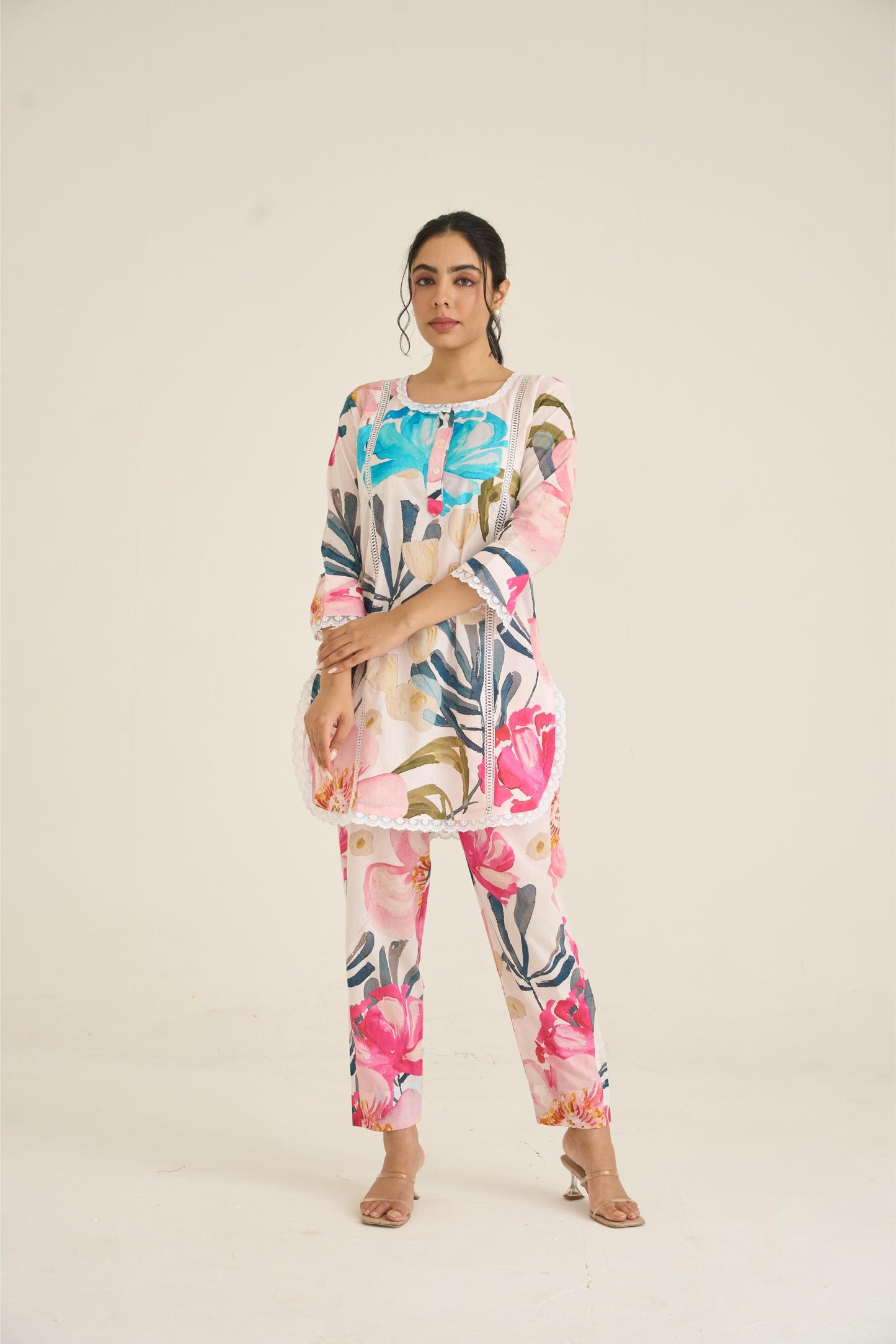 White Spring Dusk Cotton Kurta Set