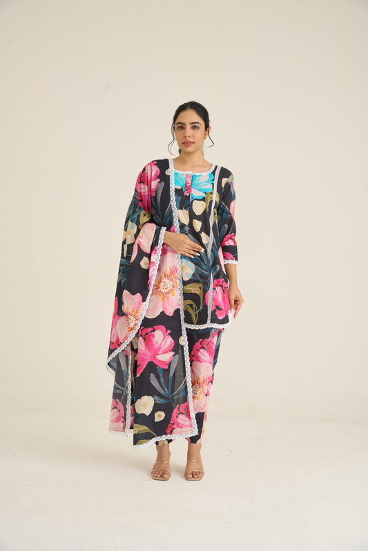 Black Spring Dusk Cotton Kurta Set