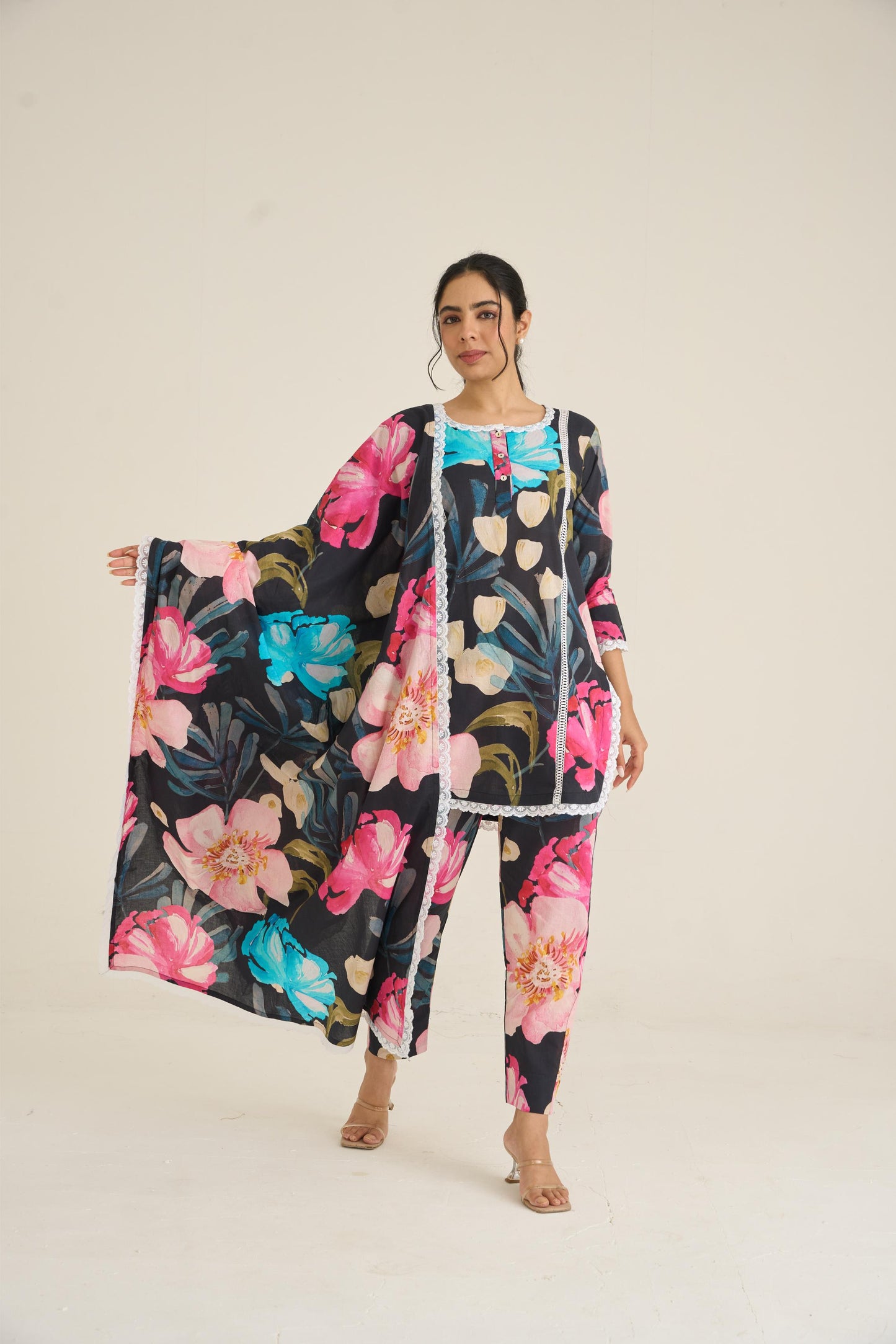 Black Spring Dusk Cotton Kurta Set