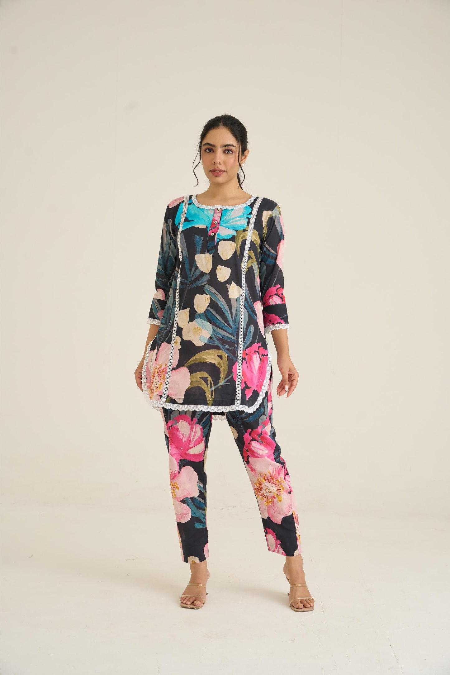 Black Spring Dusk Cotton Kurta Set