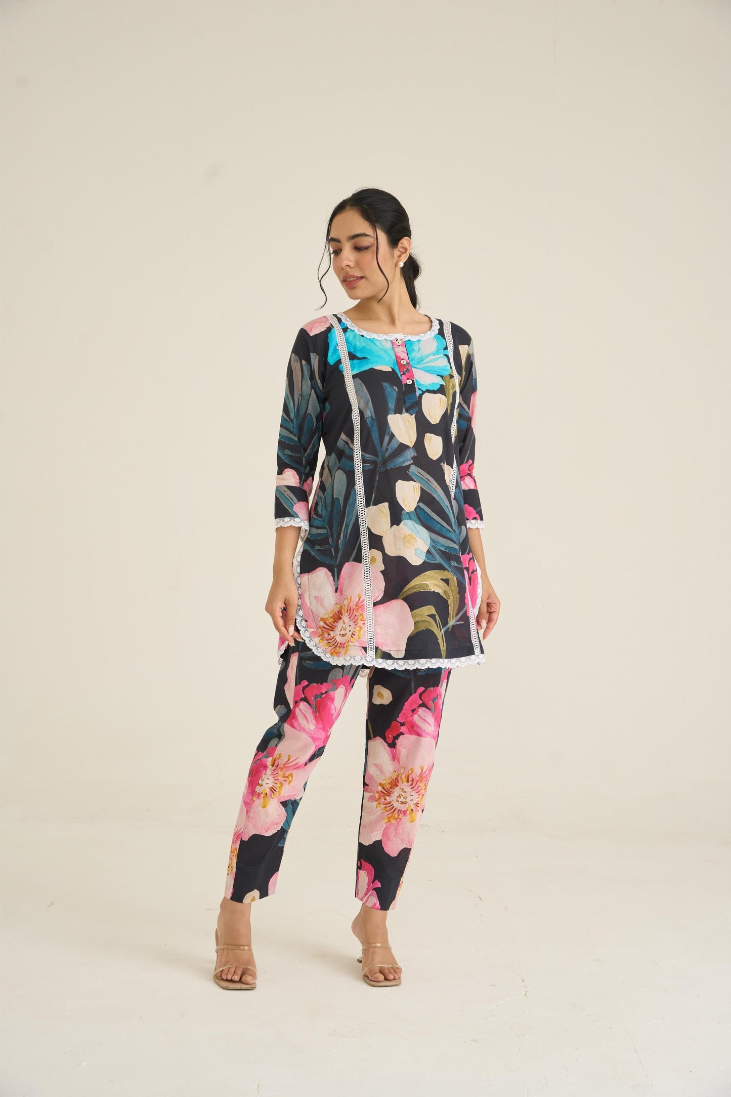 Black Spring Dusk Cotton Kurta Set