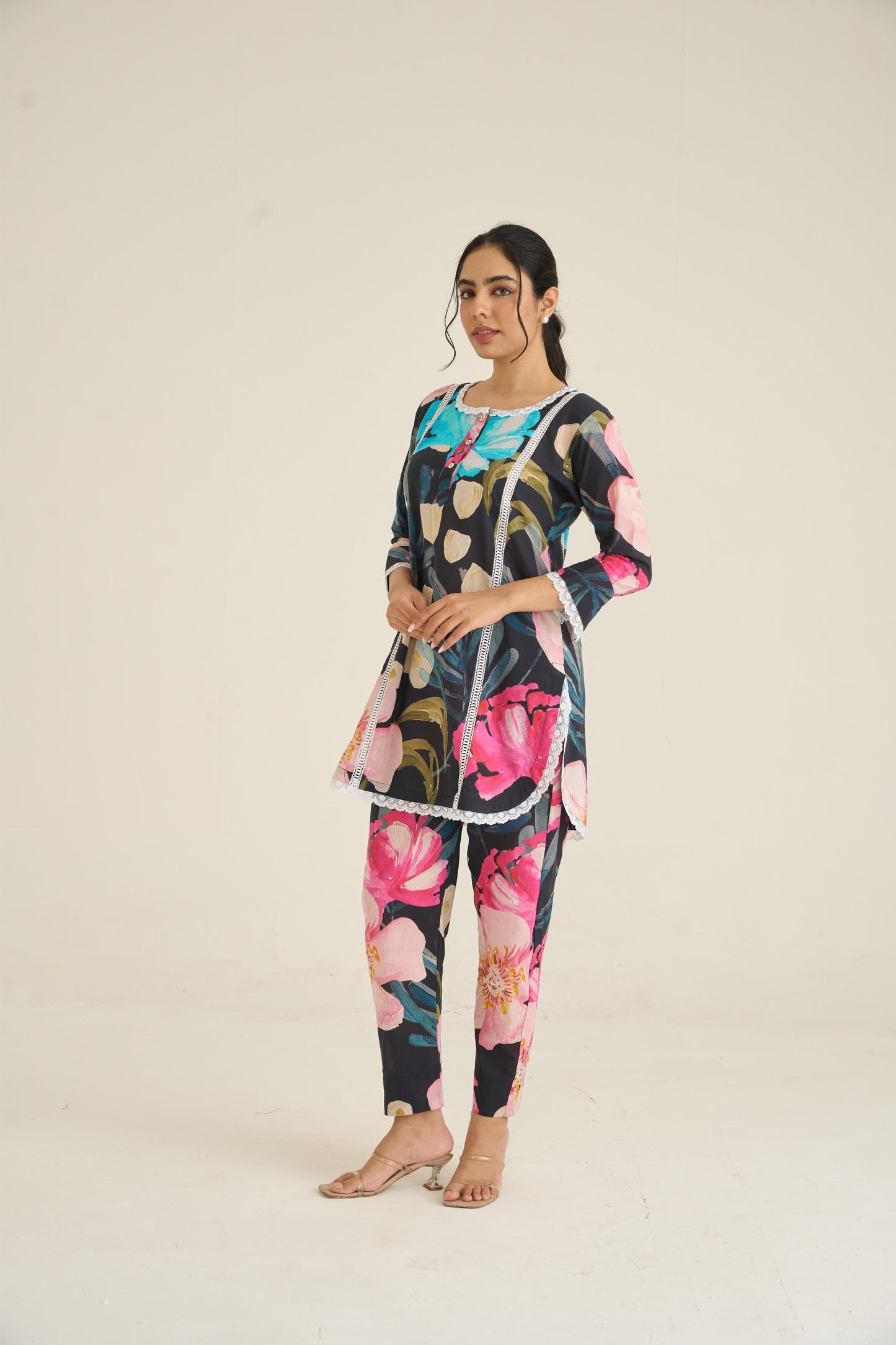 Black Spring Dusk Cotton Kurta Set