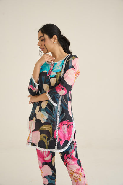 Black Spring Dusk Cotton Kurta Set