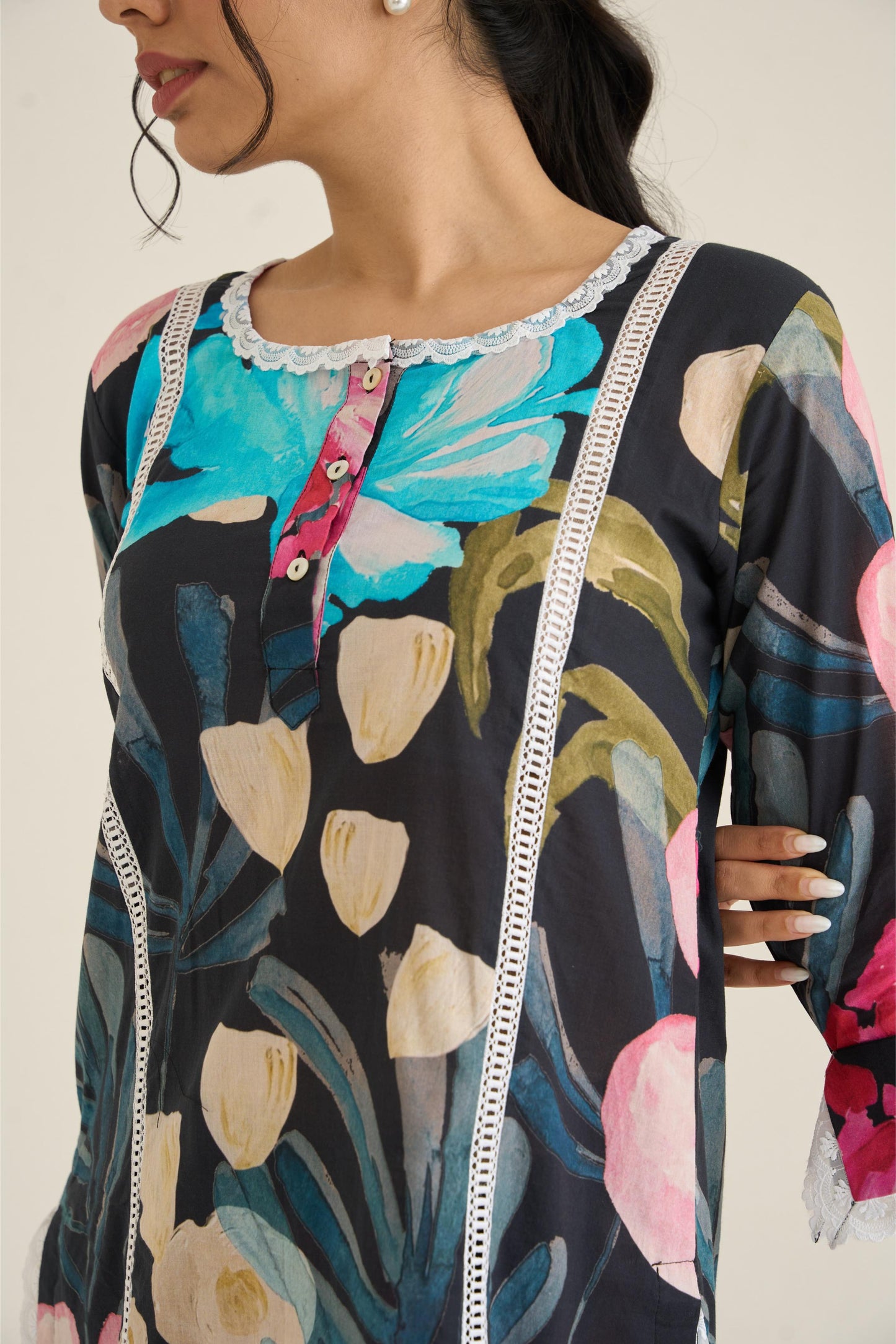 Black Spring Dusk Cotton Kurta Set
